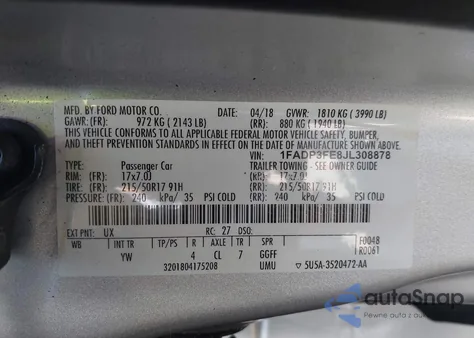 2018 Ford Focus Se from USA, damaged, VIN 1FADP3FE8JL308878